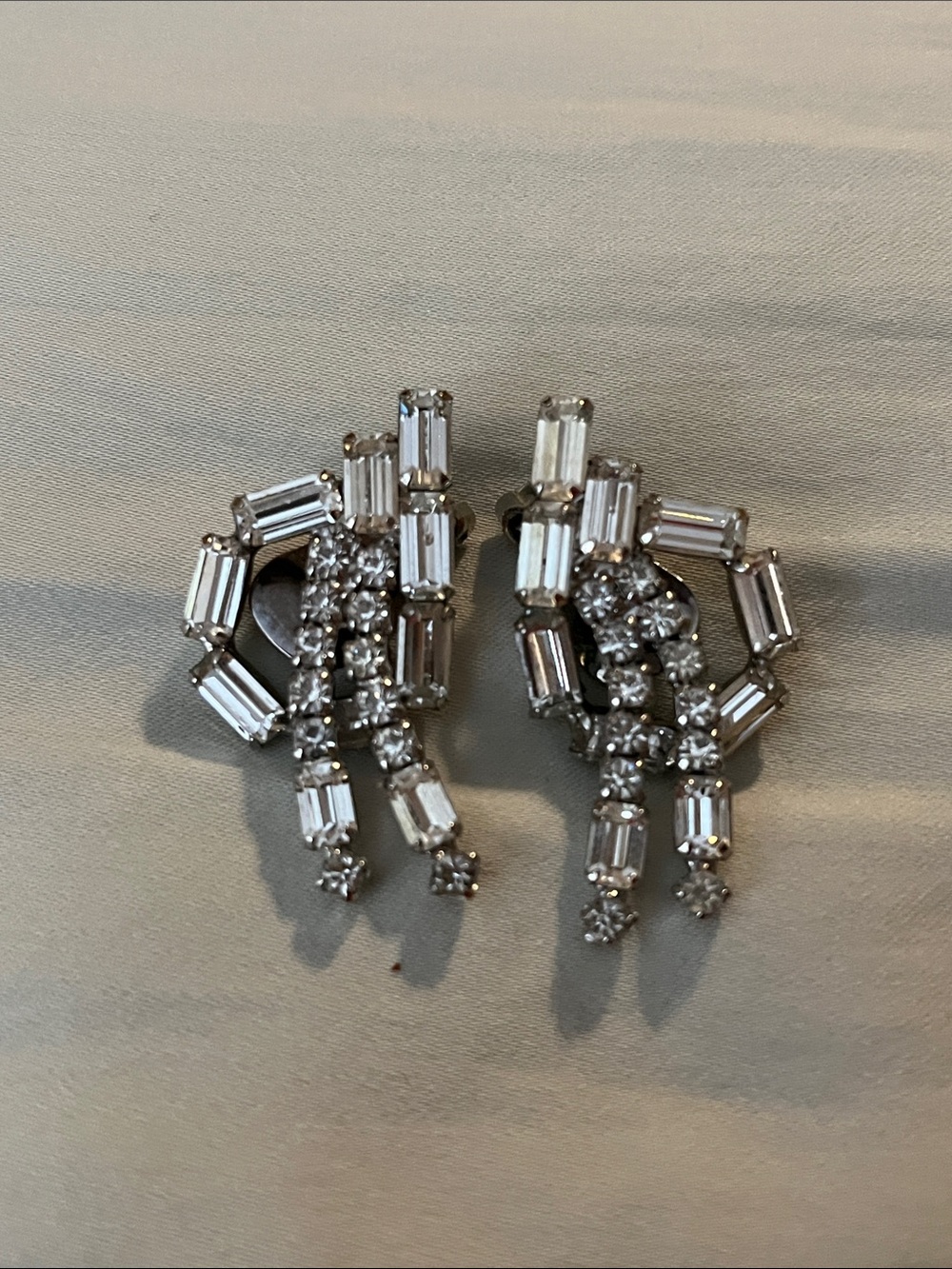 Silver Crystal Cascade Clip-On Earrings - Elegant Rhinestone Jewelry